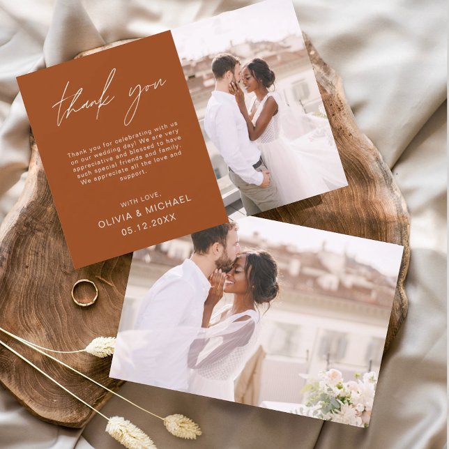 Burnt Orange Wedding Thank You Photo Minimalist Card (Creator Uploaded)