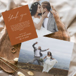 Burnt Orange Wedding Thank You Photo Wedding Card<br><div class="desc">Budget Wedding Thank You Cards that have a photo on the front and back. The Thank you cards contain a modern hand lettered cursive script typography that are elegant,  simple and modern to use after you wedding day celebration.</div>