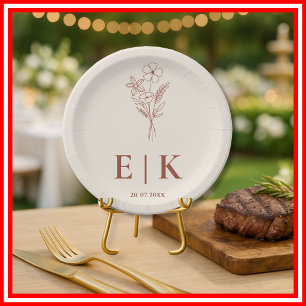 Burnt Orange Wedding Wildflower Paper Plate