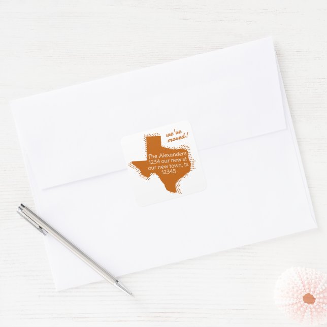 Burnt Orange We've Moved - Dotted Texas Moving Square Sticker (Envelope)