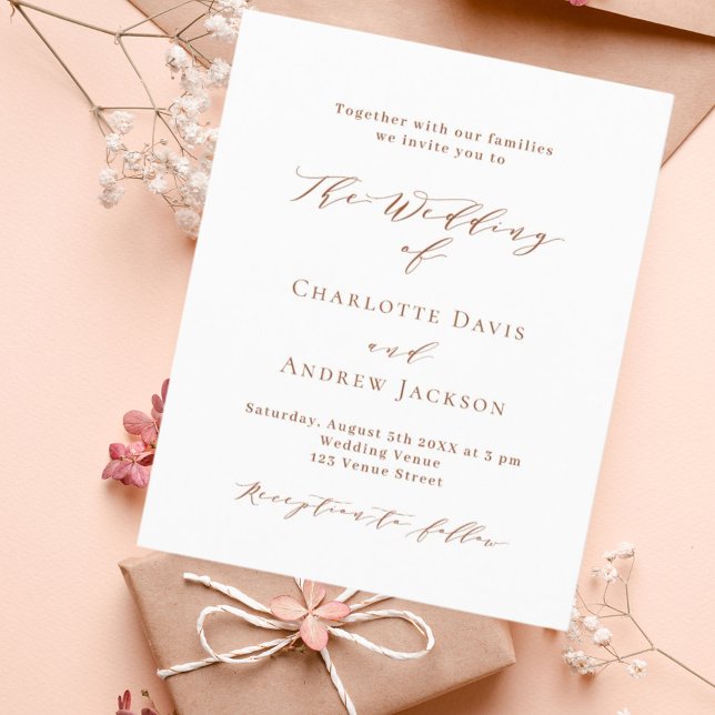 Burnt orange white budget wedding invitation (Creator Uploaded)