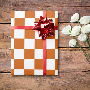 Burnt Orange White Chequered Chequerboard Vintage Wrapping Paper