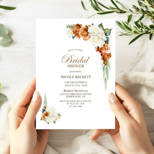 Burnt Orange White Floral Bridal Shower Invitation