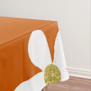 Burnt Orange White Simple Daisy Gold Tablecloth
