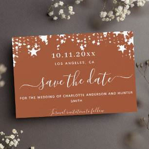 Burnt orange white stars wedding save the date