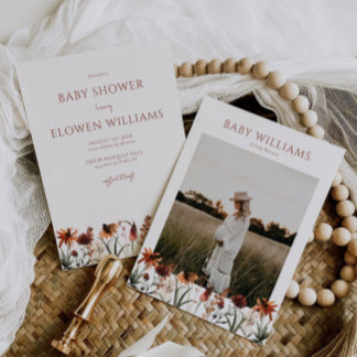 Burnt Orange Wildflower Baby Shower Invitation