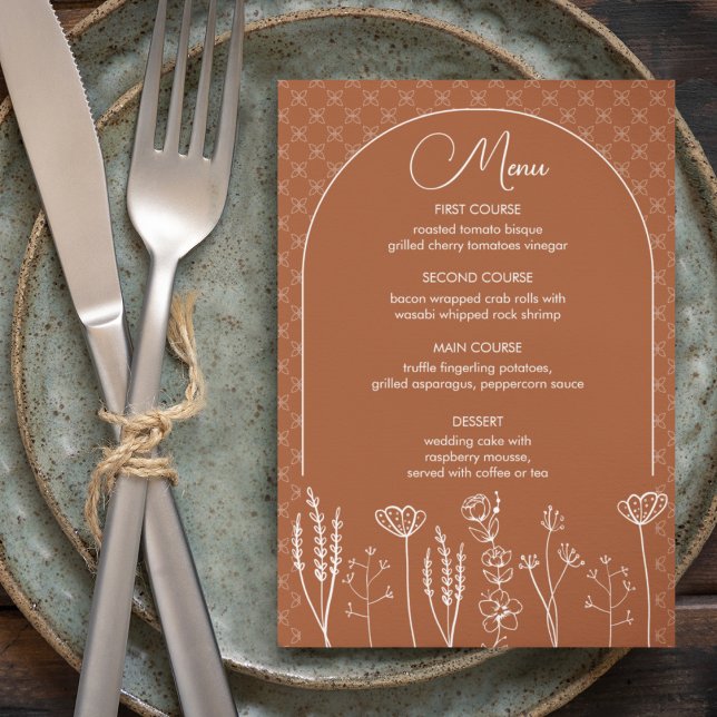 Burnt Orange Wildflower Bohemian Arch Wedding Menu (Creator Uploaded)