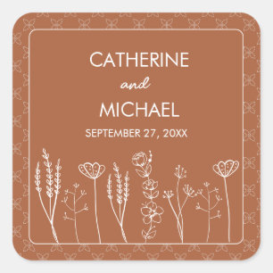 Burnt Orange Wildflower Bohemian Wedding Square Sticker