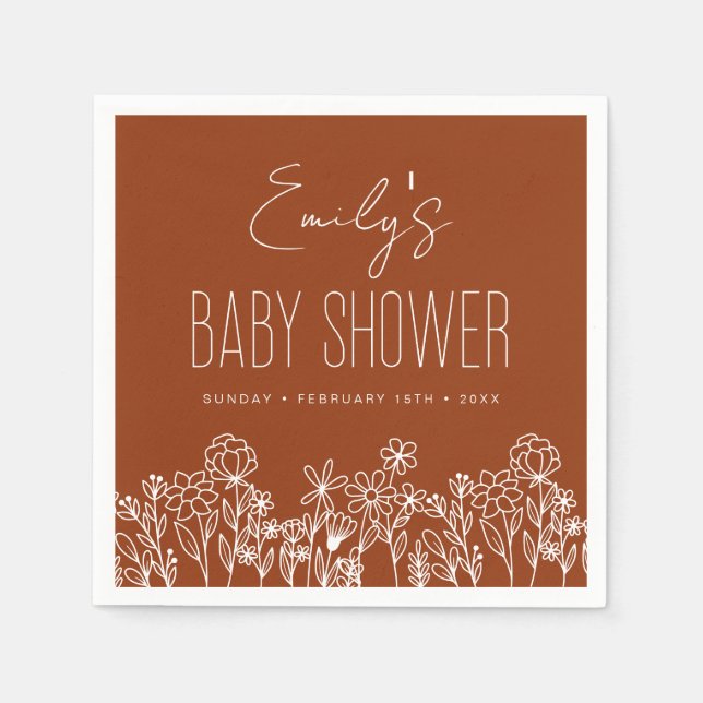 Burnt Orange Wildflower Boho Baby Shower In Bloom Napkin (Front)