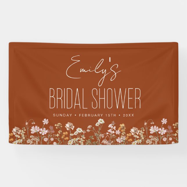 Burnt Orange Wildflower Boho Bridal Shower Banner (Horizontal)