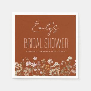 Burnt Orange Wildflower Boho Bridal Shower Napkin