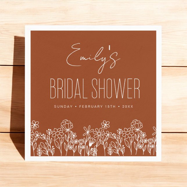 Burnt Orange Wildflower Boho Bridal Shower Napkin (Creator Uploaded)