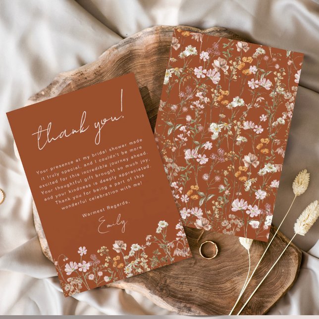 Burnt Orange Wildflower Boho Bridal Shower Thank You Card (Creator Uploaded)