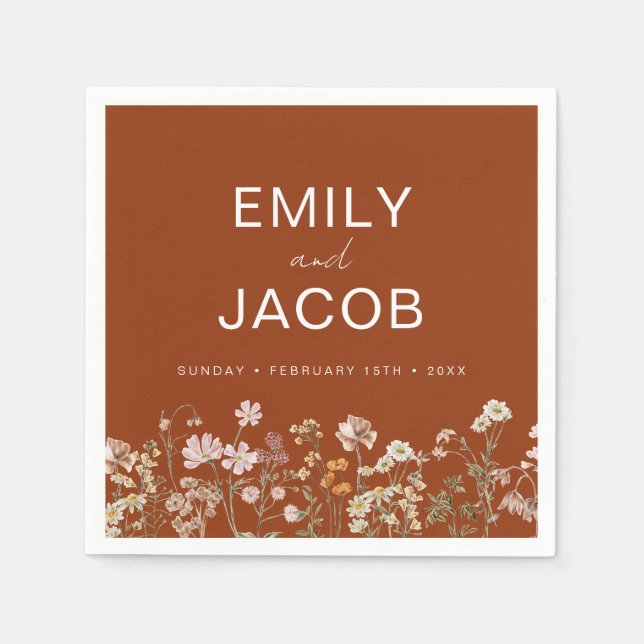 Burnt Orange Wildflower Boho Wedding In Bloom Napkin (Front)