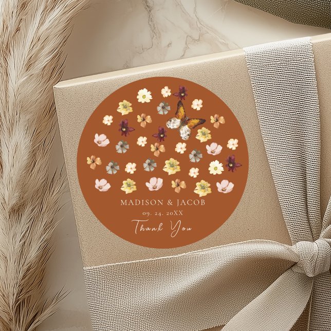 Burnt Orange Wildflower Boho Wedding Stickers (Creator Uploaded)