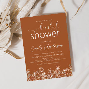 Burnt Orange Wildflower Bridal Shower Elegant Invitation