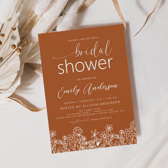 Burnt Orange Wildflower Bridal Shower Elegant  Invitation (Creator Uploaded)