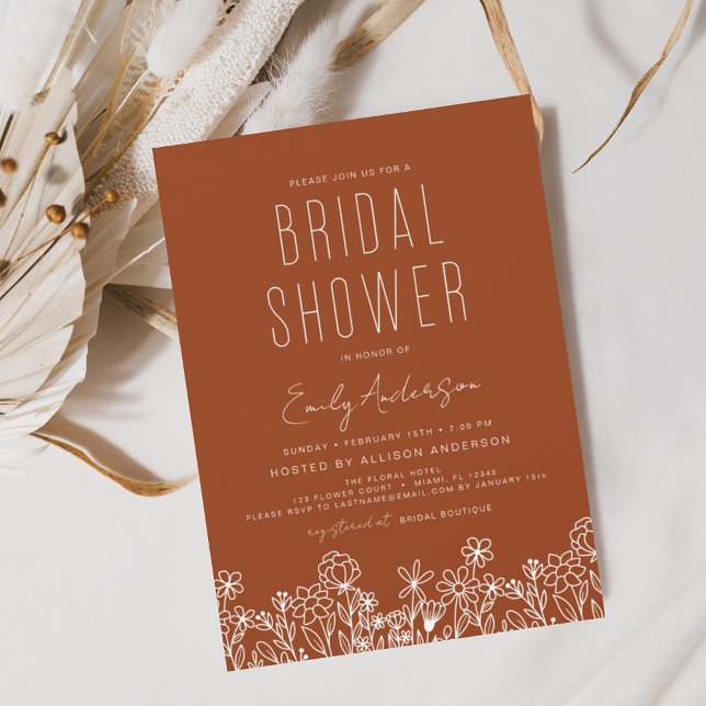 Burnt Orange Wildflower Bridal Shower Elegant Invitation (Creator Uploaded)