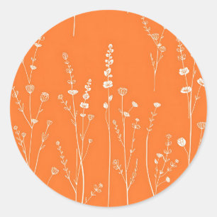 Burnt Orange Wildflower Minimal Pattern Classic Round Sticker