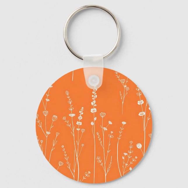 Burnt Orange Wildflower Minimal Pattern Key Ring (Front)