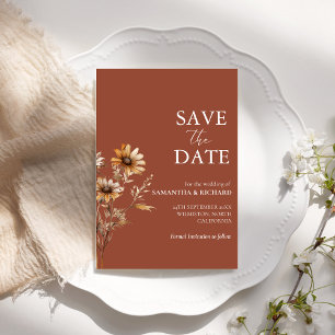 Burnt Orange  Wildflower Wedding Save The Date Invitation