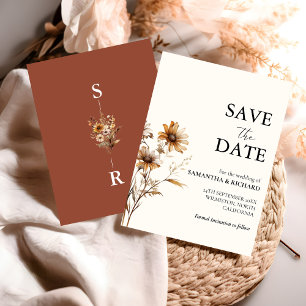 Burnt Orange Wildflower Wedding Save The Date Invitation
