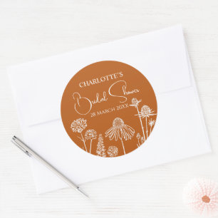 Burnt Orange Wildflowers Sketched Bridal Shower  Classic Round Sticker