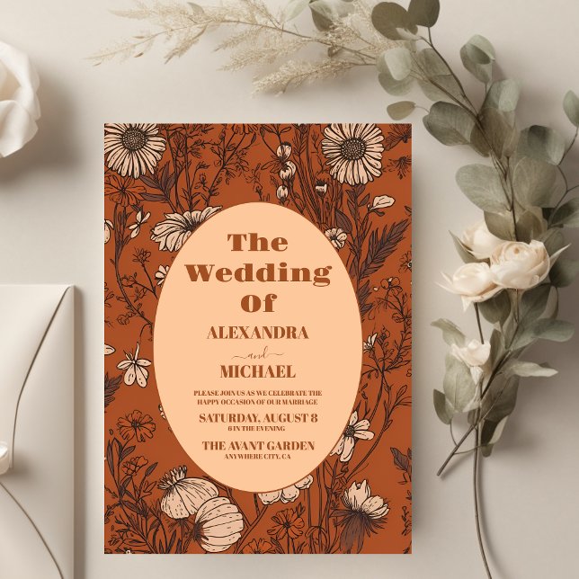 Burnt Orange Wildflowers Wedding Invitation (Creator Uploaded)