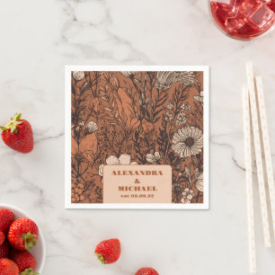 Burnt Orange Wildflowers Wedding Napkin