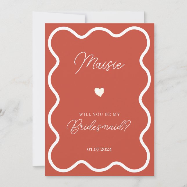 Burnt orange will you be my bridesmaid proposal invitation (Front)