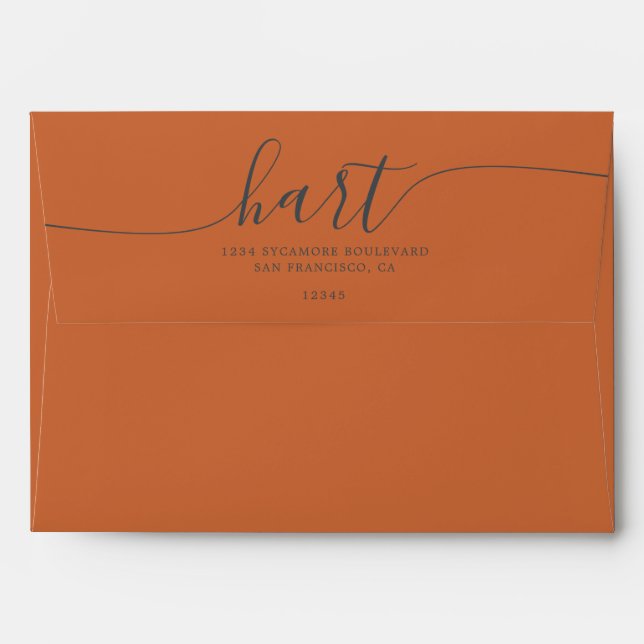 Burnt Orange with Black Script Return Address Envelope (Back (Top Flap))