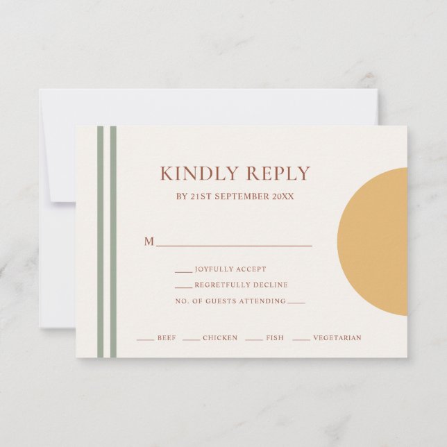Burnt Orange Yellow Arches Menu Choice RSVP Card (Back)