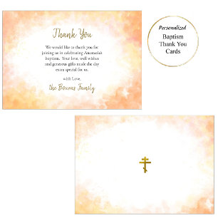 Burnt Orange Yellow Sunset Colours Orthodox Baptis Thank You Card
