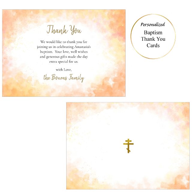 Burnt Orange Yellow Sunset Colours Orthodox Baptis Thank You Card (Creator Uploaded)