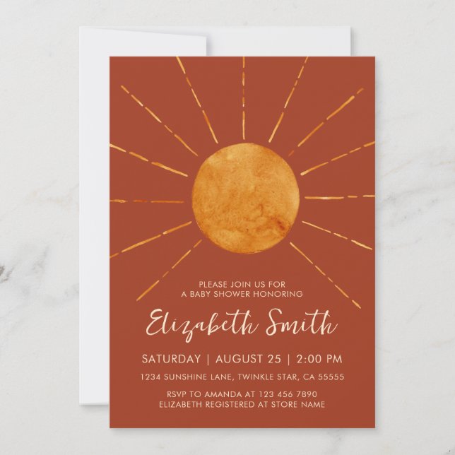 Burnt Orange Yellow Sunshine Baby Shower  Invitation (Front)