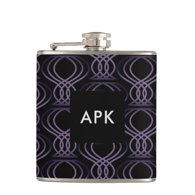 Burnt Purple and Black Finial Pattern Hip Flask (Front)