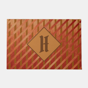 Burnt Red Asymmetrical Striped Geometric Pattern Doormat