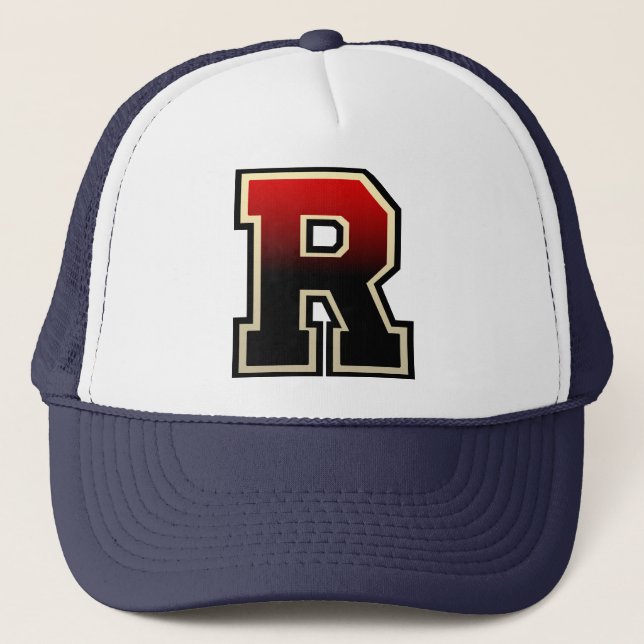 Burnt Red Letter "R" Trucker Hat (Front)