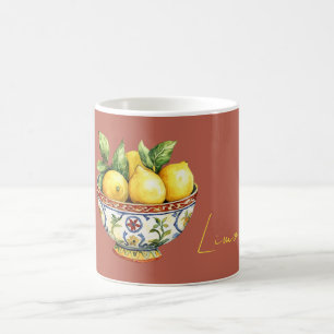 Burnt Red Yellow Lemons Italian Bowl Coffee Mug