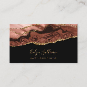 Burnt sienna agate on black business card