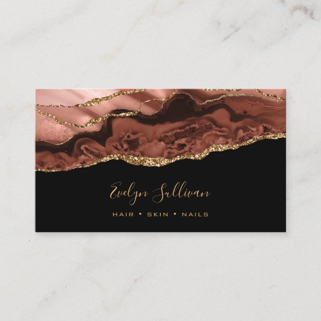 Burnt sienna agate on black business card (Front)