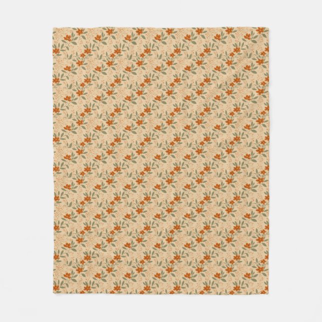 Burnt Sienna and Honey Gold Floral Fleece Blanket (Front)