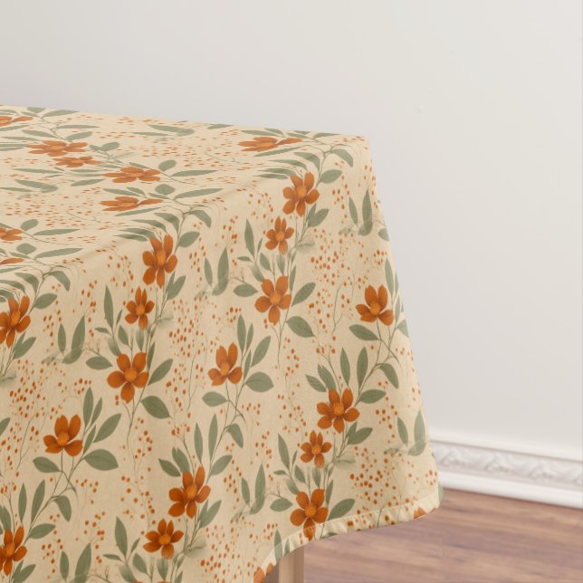 Burnt Sienna and Honey Gold Minimalist Floral Tablecloth (In Situ)