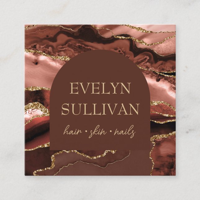 Burnt sienna brown agate and arch business card (Front)