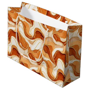 Burnt Sienna Gold Marble Abstract Fluid Large Gift Bag