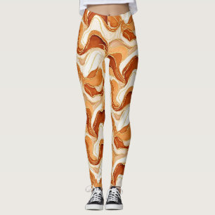 Burnt Sienna Gold Marble Abstract Fluid Leggings
