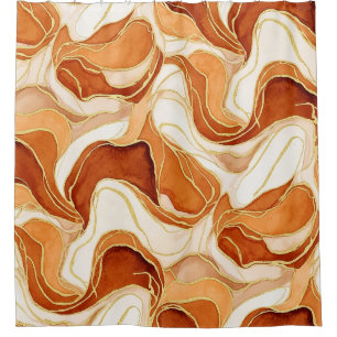 Burnt Sienna Gold Marble Abstract Fluid Shower Curtain