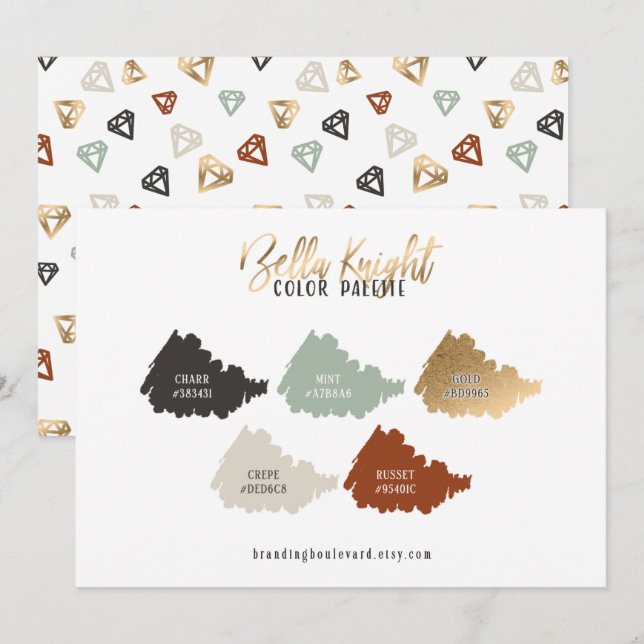 Burnt Sienna Green Beige & Gold Colour Palette Car Invitation (Front/Back)