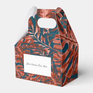 Burnt Sienna & Teal Tropical Palm Leaves Wedding  Favour Box