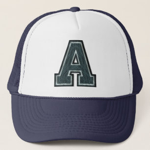 Burnt Teal Letter A Initial Trucker Hat